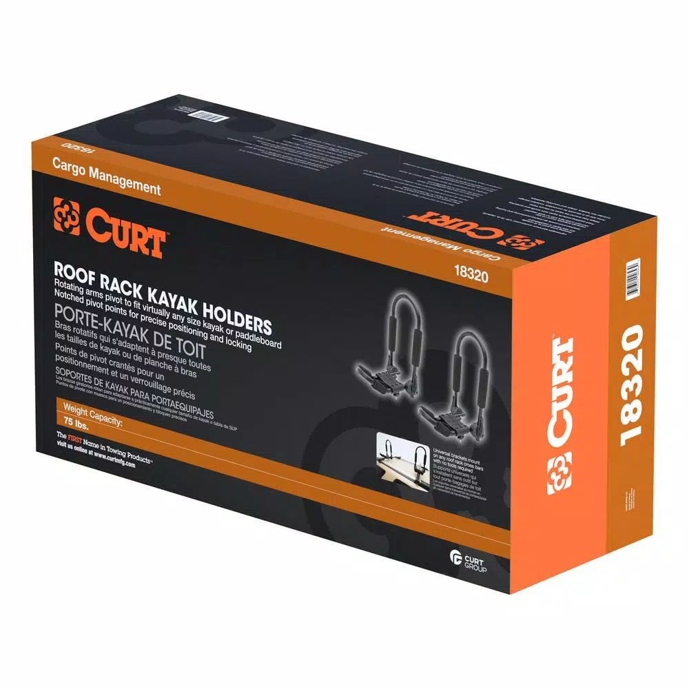 CURT Aluminum Kayak Roof Rack Carrier, 75 lb Capacity, Universal Fit