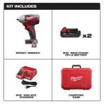 Milwaukee M18 3/8 in. Compact Cordless Impact Wrench Kit with (2) 1.5 Ah Batteries, Charger, and Hard Case thumbnail 2