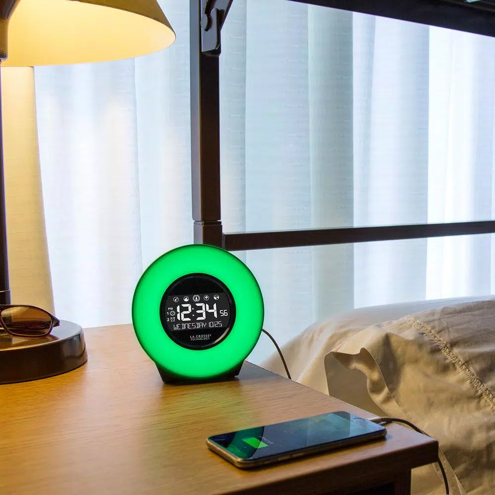 La Crosse Technology Color Mood Light Alarm Clock with Nature Sounds and USB Charging Port