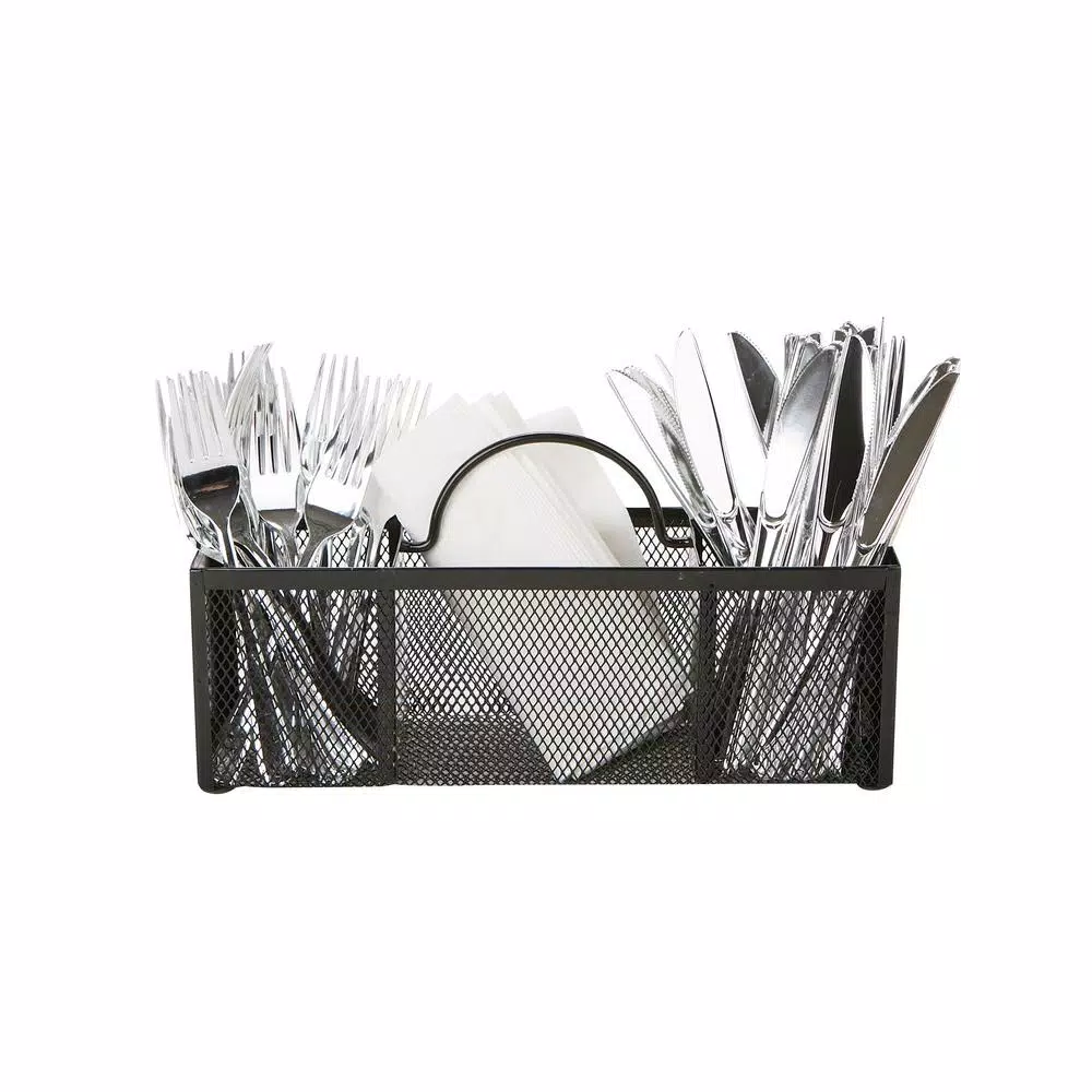 Mind Reader 3-Section Black Mesh Cutlery Holder & Silverware Organizer
