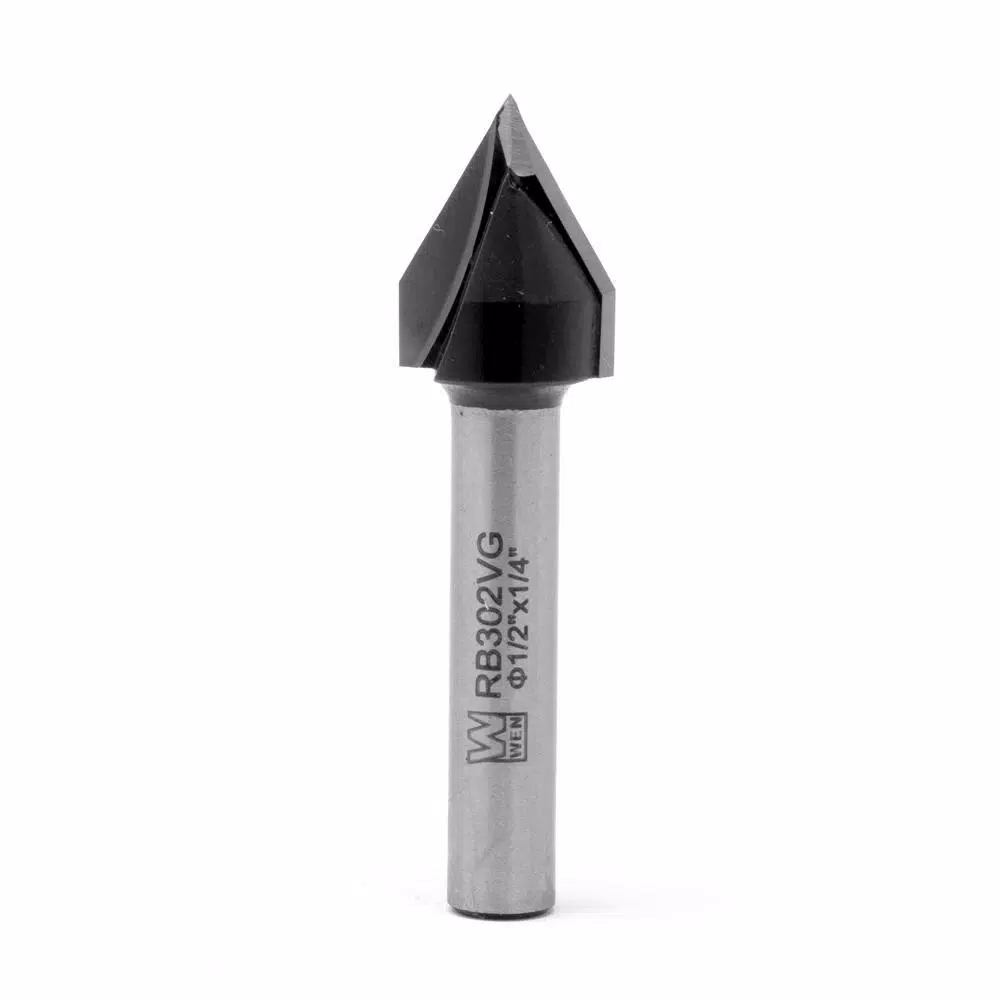 WEN 1/2 in. V-Groove Carbide Tipped Router Bit, 1/4 in. Shank