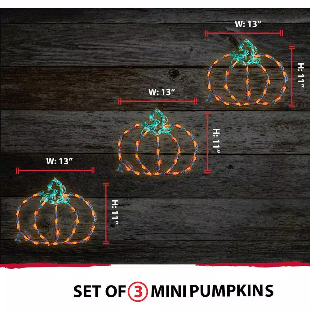 Haunted Hill Farm Mini Pumpkin LED Halloween Light Set, Indoor/Outdoor (Set of 3)