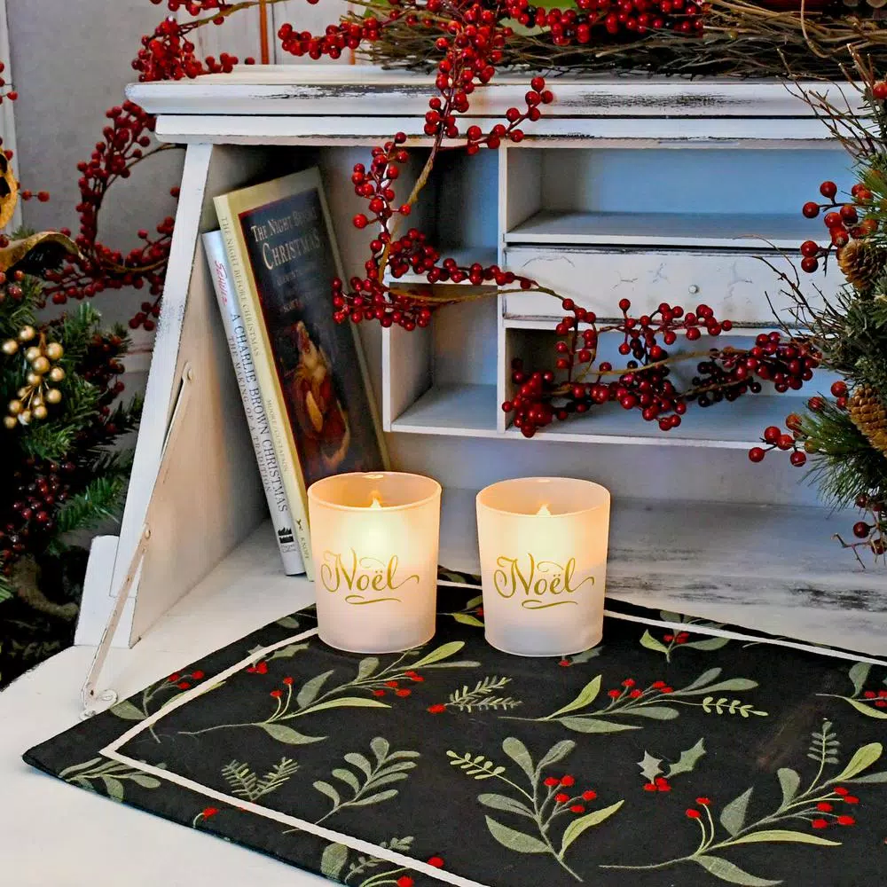 LUMABASE Noel Glass LED Battery Operated Candles with Timer, Gold, Set of 2