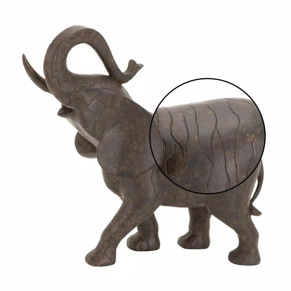 LITTON LANE 10 x 12 in. Decorative Elephant Sculpture - Cracked Dark Brown Clay Finish Polystone Statuary