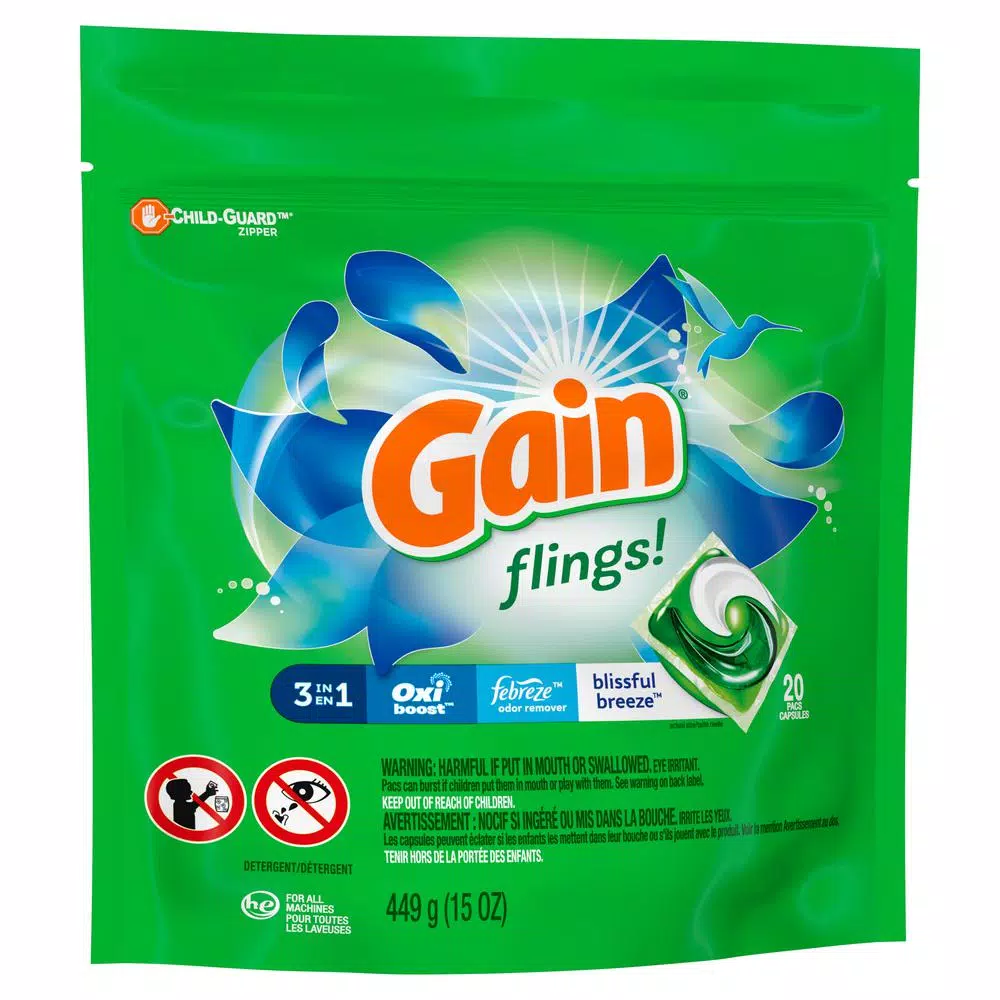 Gain Flings Blissful Breeze Laundry Detergent Pods, 16-Count (6-Pack)