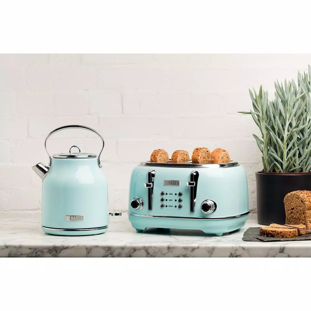 Haden Heritage 1.7L Electric Kettle, Retro Stainless Steel, Light Blue Turquoise