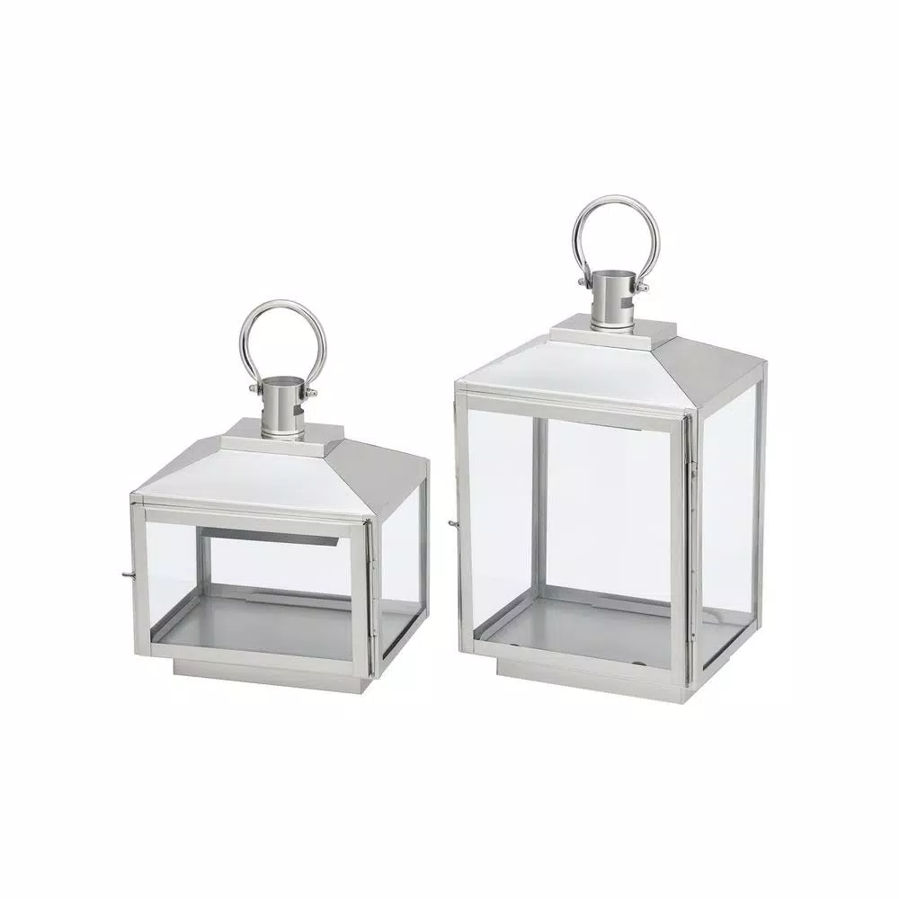Home Decorators Collection Silver Stainless Steel Candle Lanterns, Set of 2