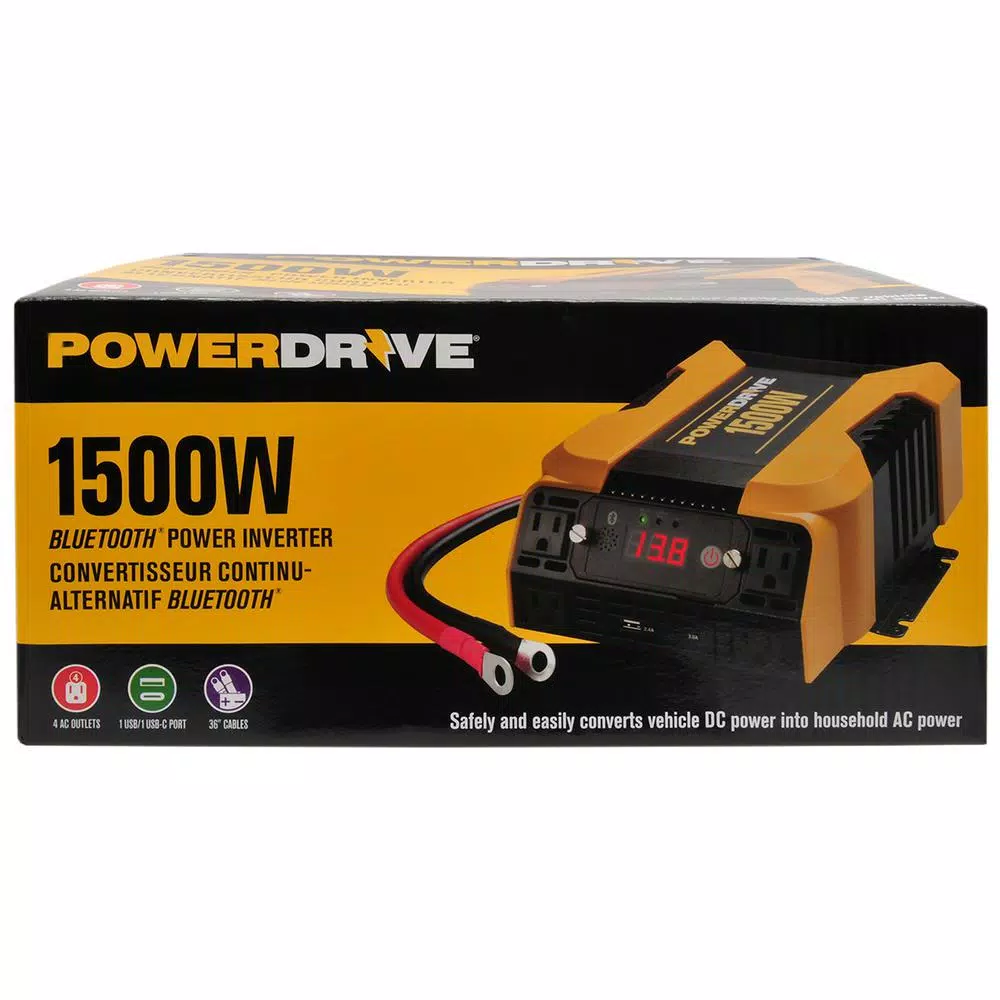 PowerDrive 1500W Power Inverter with Bluetooth App Control, 4 AC Outlets, USB-C & USB Ports