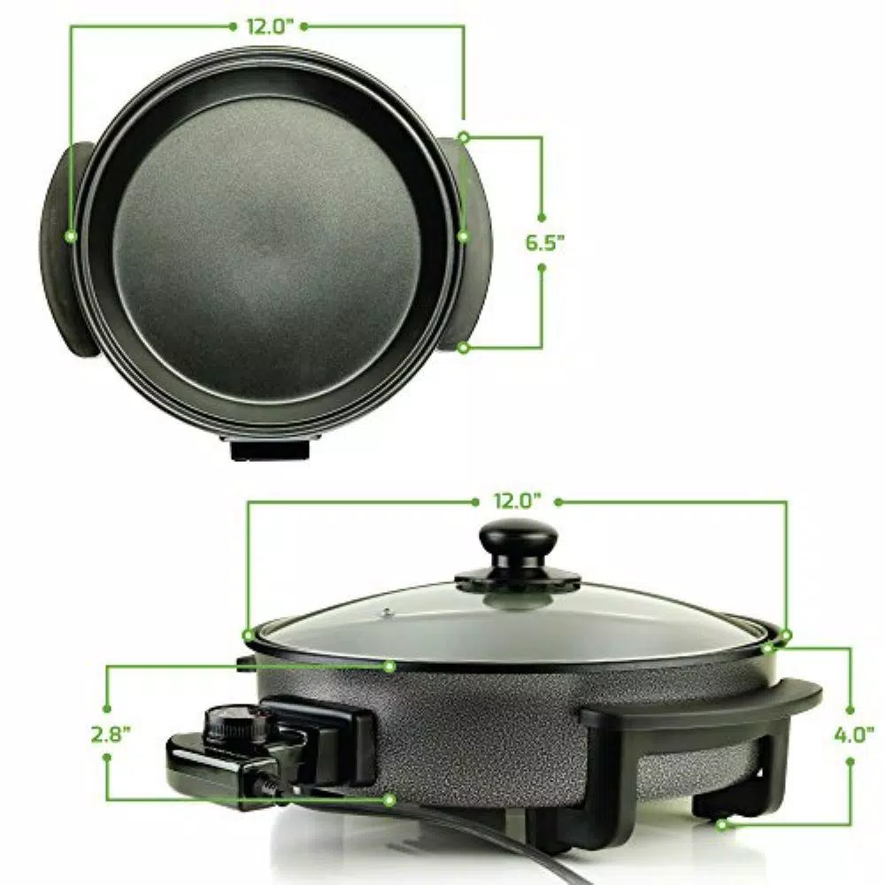 Ovente 12-Inch Electric Skillet, 1400W Non-Stick Aluminum Pan with Tempered Glass Lid