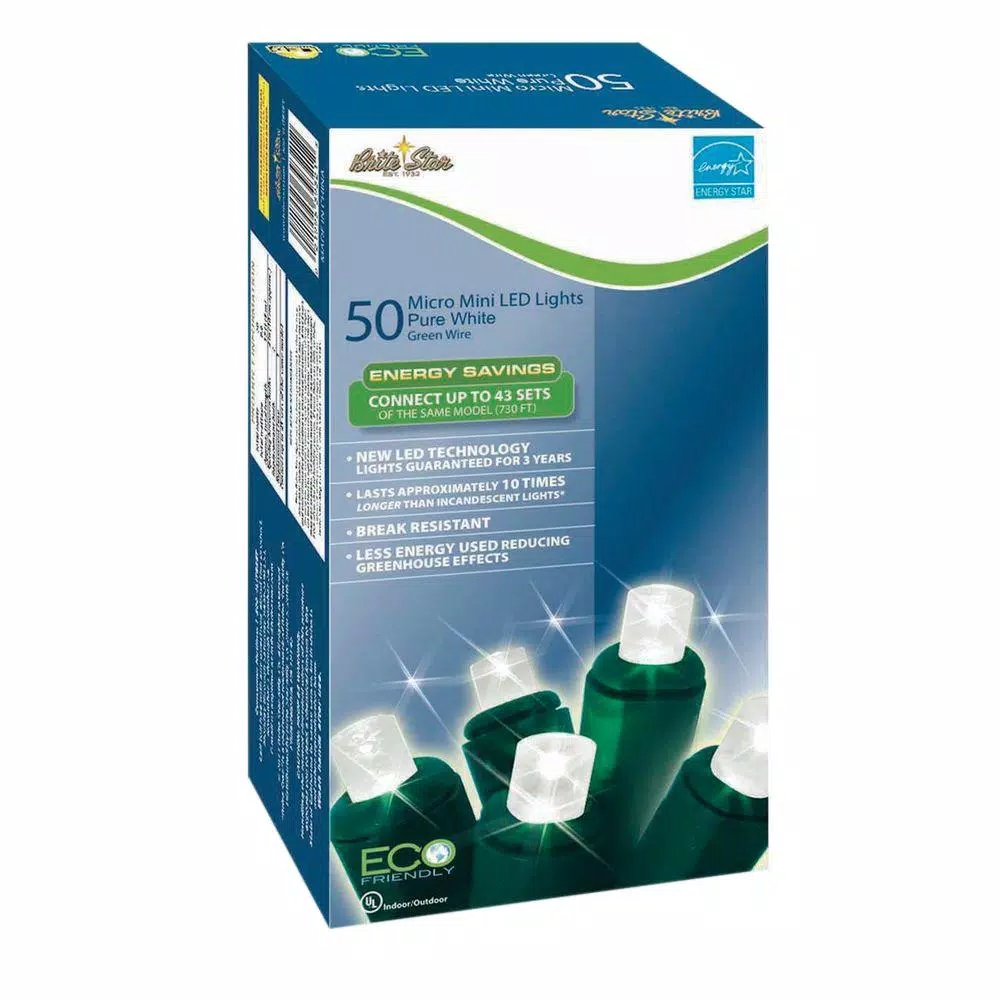 Brite Star 50-Light Pure White Micro Mini LED Light Set, 2-Pack