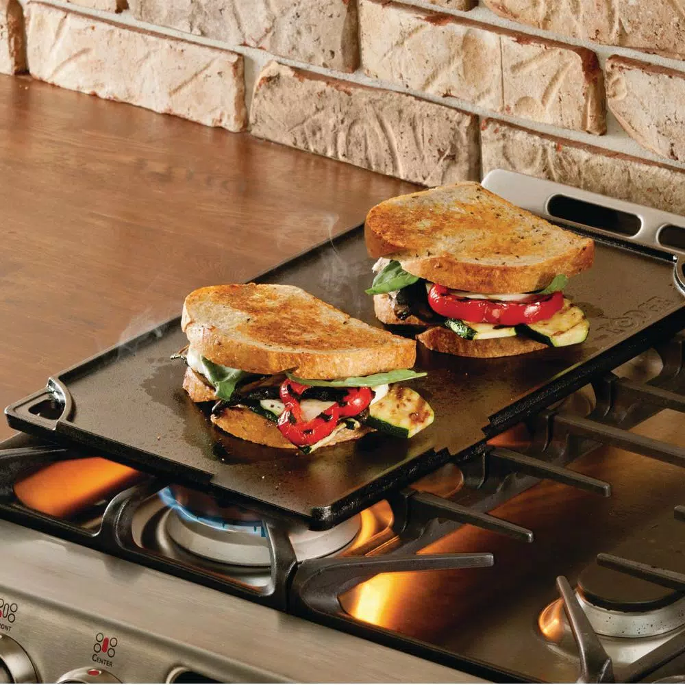Lodge Double Play 16.75 in. Black Cast Iron Reversible Stovetop Griddle and Grill