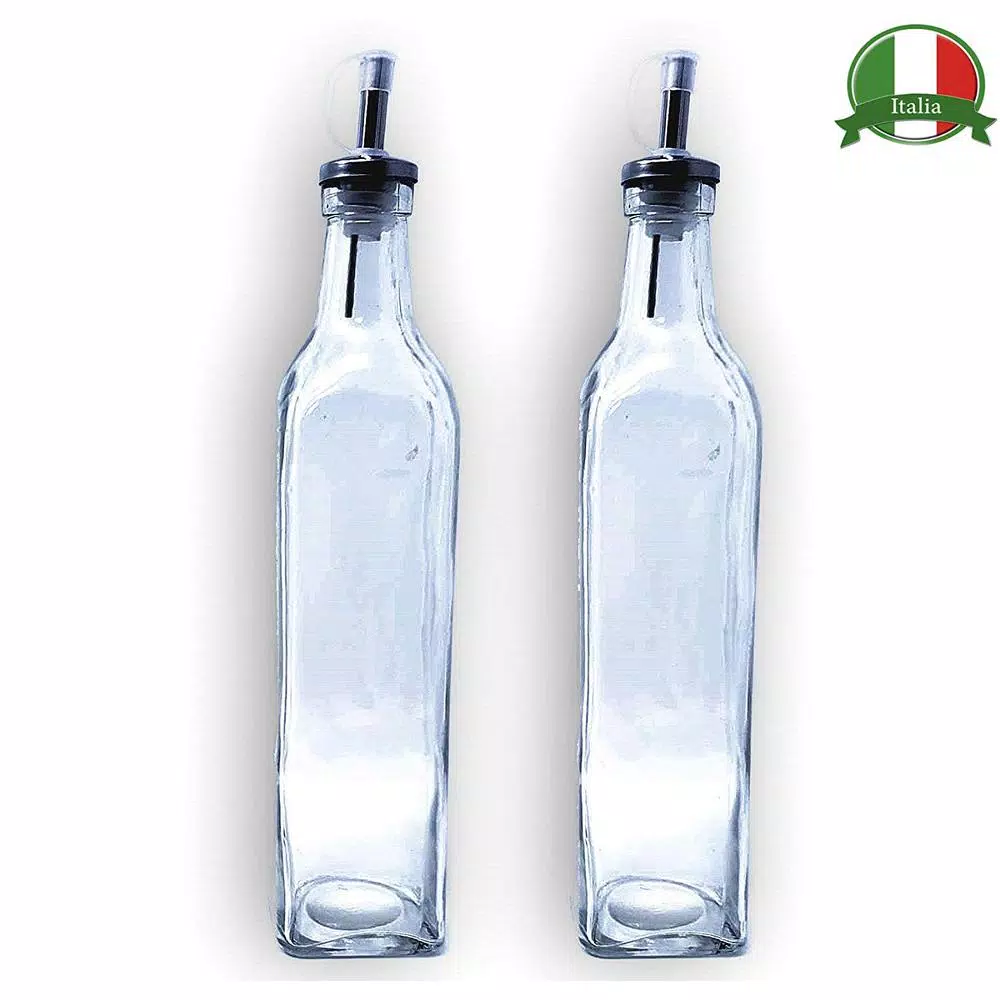 LavoHome 16 oz. Italian Glass Olive Oil and Vinegar Dispenser Set of 2 with Pourer and Funnel