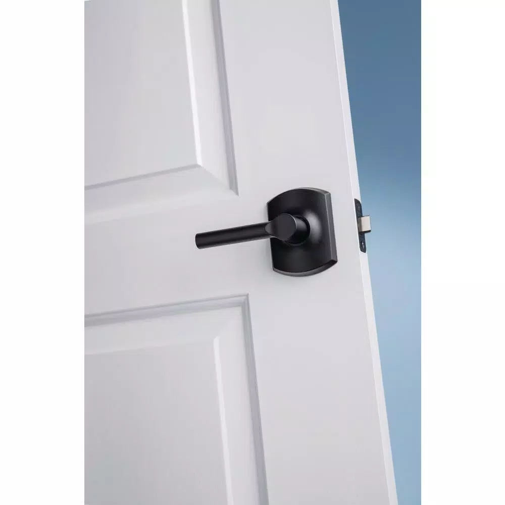 Schlage Broadway Matte Black Passage Lever with Greenwich Trim