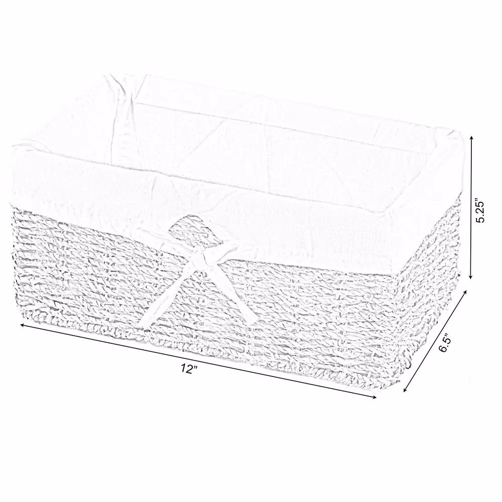 Vintiquewise Natural Seagrass Wicker Shelf Basket with Removable White Liner, 12 x 6.5 x 5.3 in.