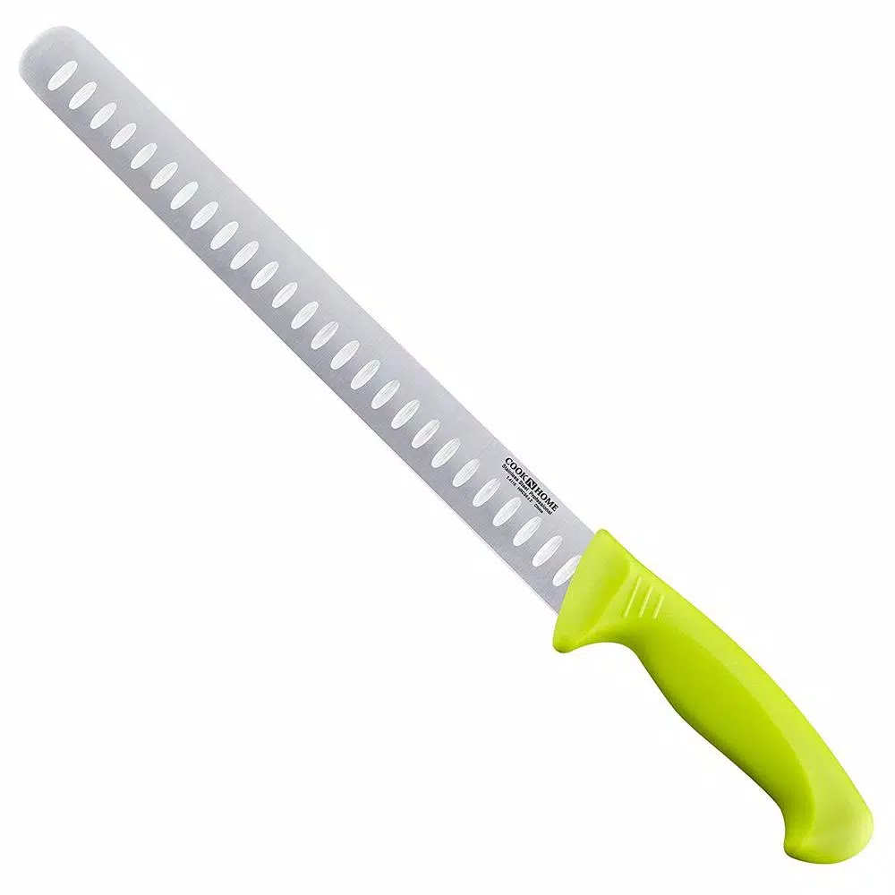 Cook N Home 11 in. Granton Edge Stainless Steel Carving Knife, Green Handle