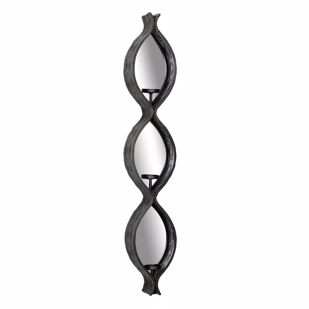 LITTON LANE Eclectic Black Metal Mesh Ellipse Wall Sconces with Mirror Inlays, Set of 2