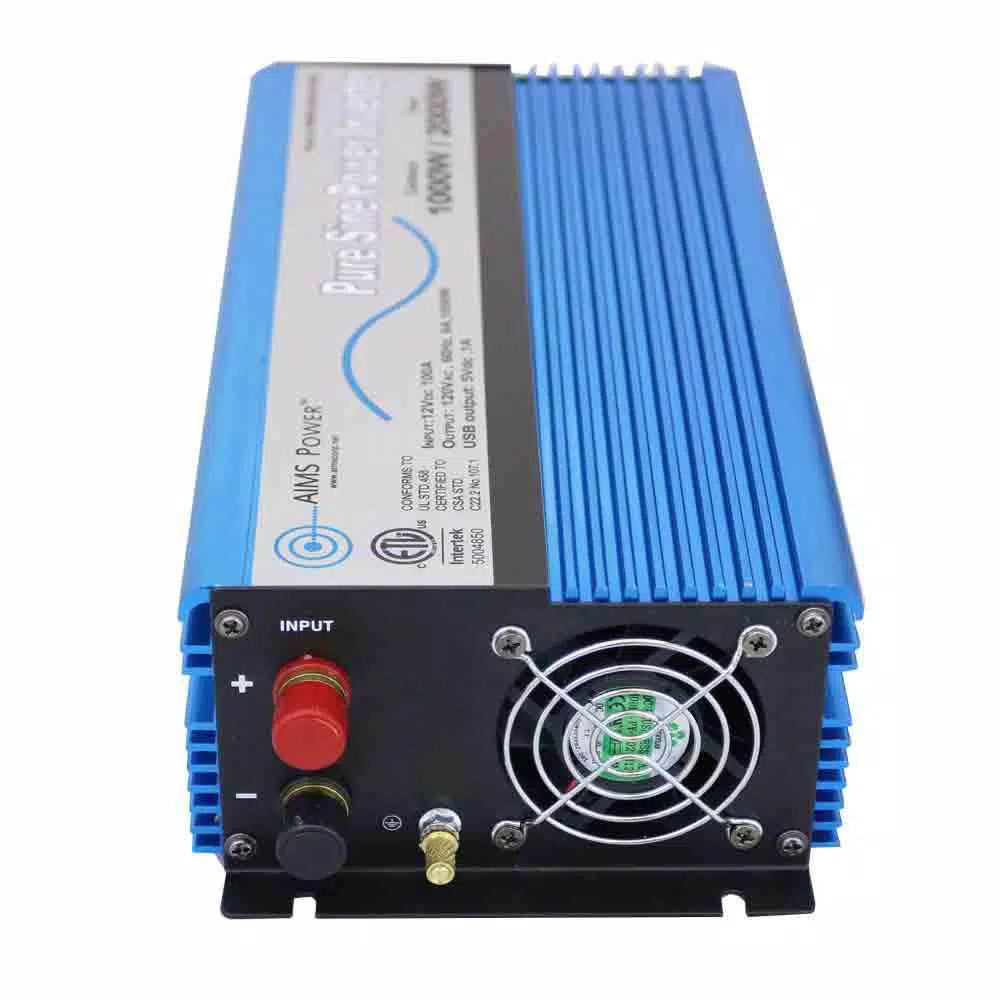 AIMS Power 1000W Pure Sine Wave Power Inverter, 12V DC to 120V AC, ETL Listed