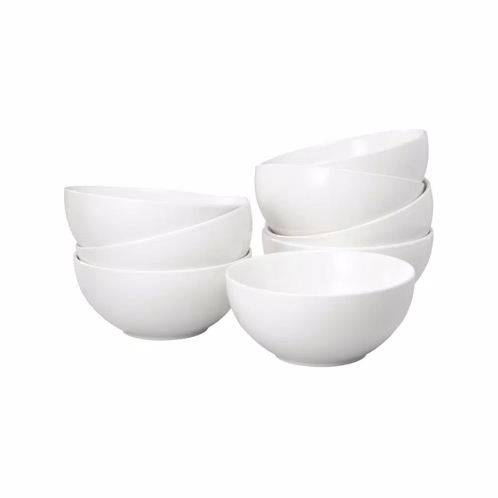 Thomson Pottery White Stoneware Bowls Set of 8 - 22 oz Round Casual Bowls