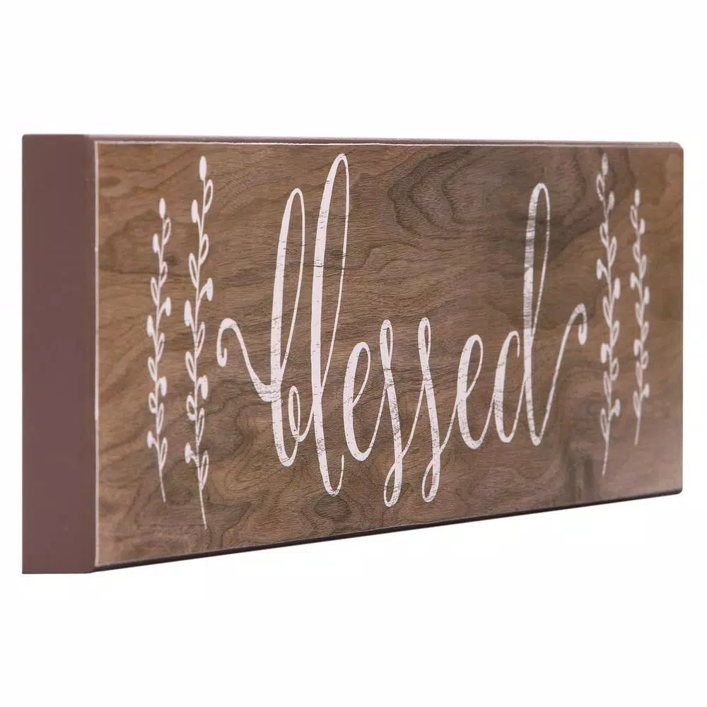 Pinnacle Blessed Rustic Wood Wall Art - 6 in. x 36 in. Farmhouse Style Wood Sign