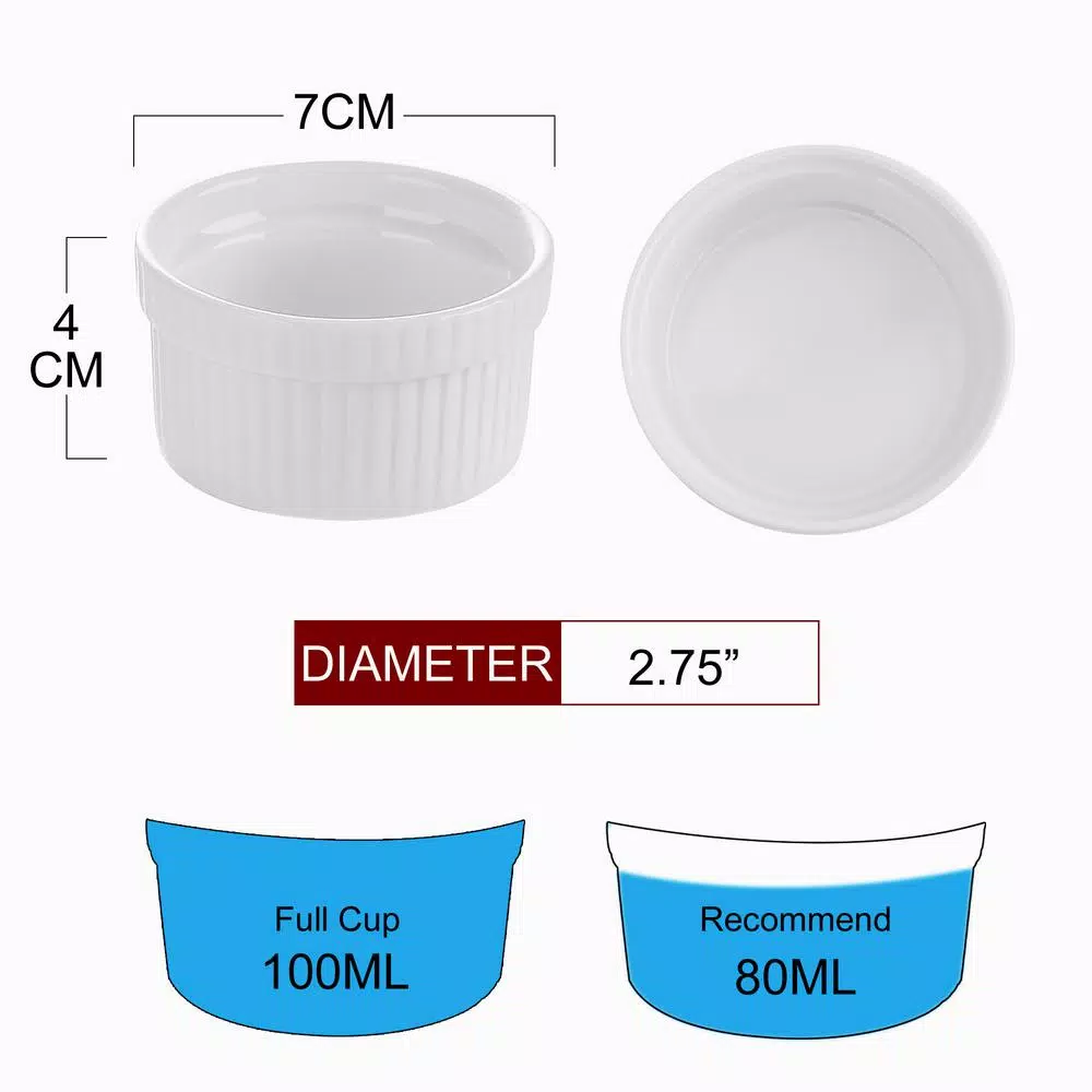 MALACASA 2.75 in. White Ceramic Ramekins Set of 12, Porcelain Souffle Dishes