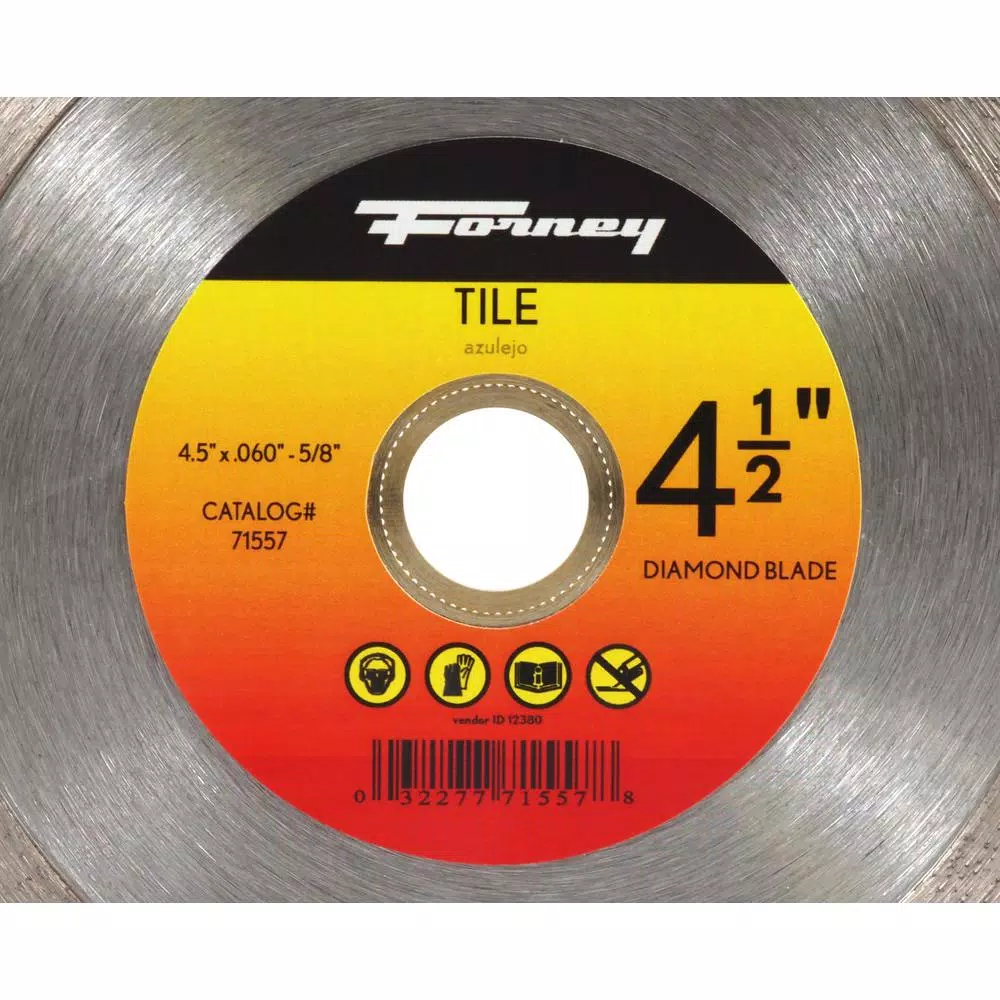 Forney 4-1/2 in. Continuous Rim Diamond Tile-Cutting Blade for Ceramic, Granite, and Marble