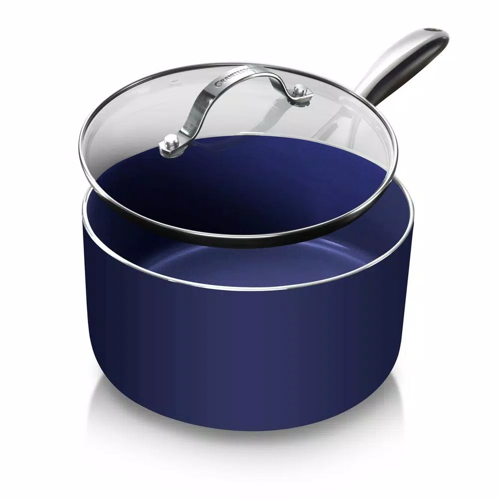 Granitestone Blue Collection 2.5 qt. Aluminum Non-Stick Diamond Infused Saucepan with Glass Lid