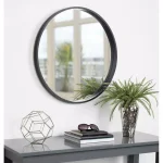 Kate and Laurel Black Contemporary Round Wood Framed Accent Mirror, 25.59 in. thumbnail 5