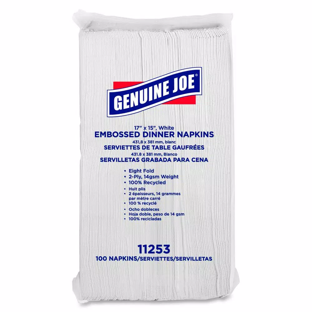 Genuine Joe White Embossed 2-Ply Dinner Napkins, 3000 Sheets
