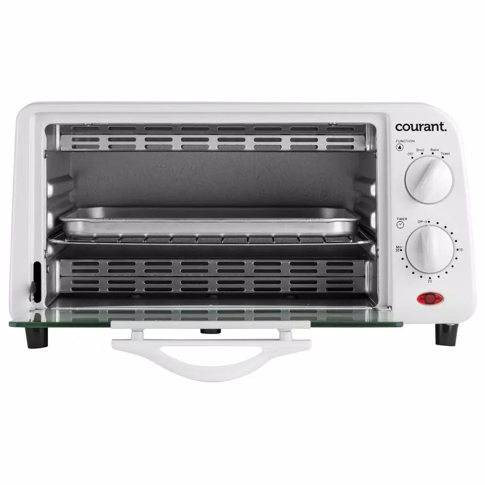 Courant 4-Slice White Countertop Toaster Oven with Bake and Broil Functions