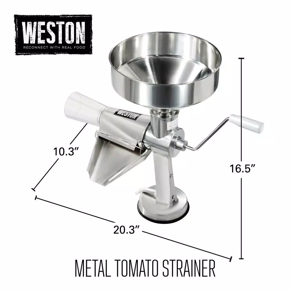 Weston Stainless Steel Food Mill and Fruit Strainer with 1-Gallon Hopper