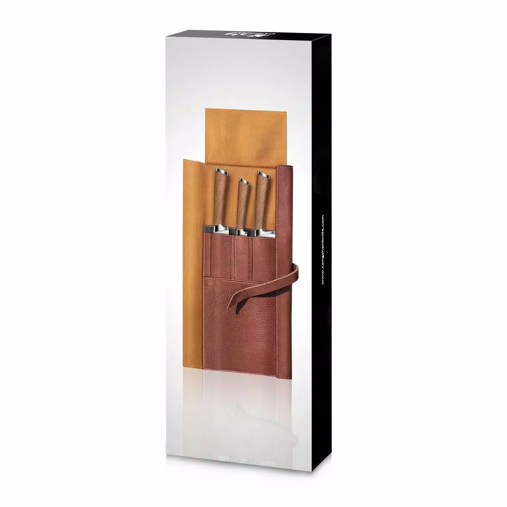 Cangshan H1 Series 4-Piece Professional Knife Set with Genuine Leather Roll and Teak Wood Handles