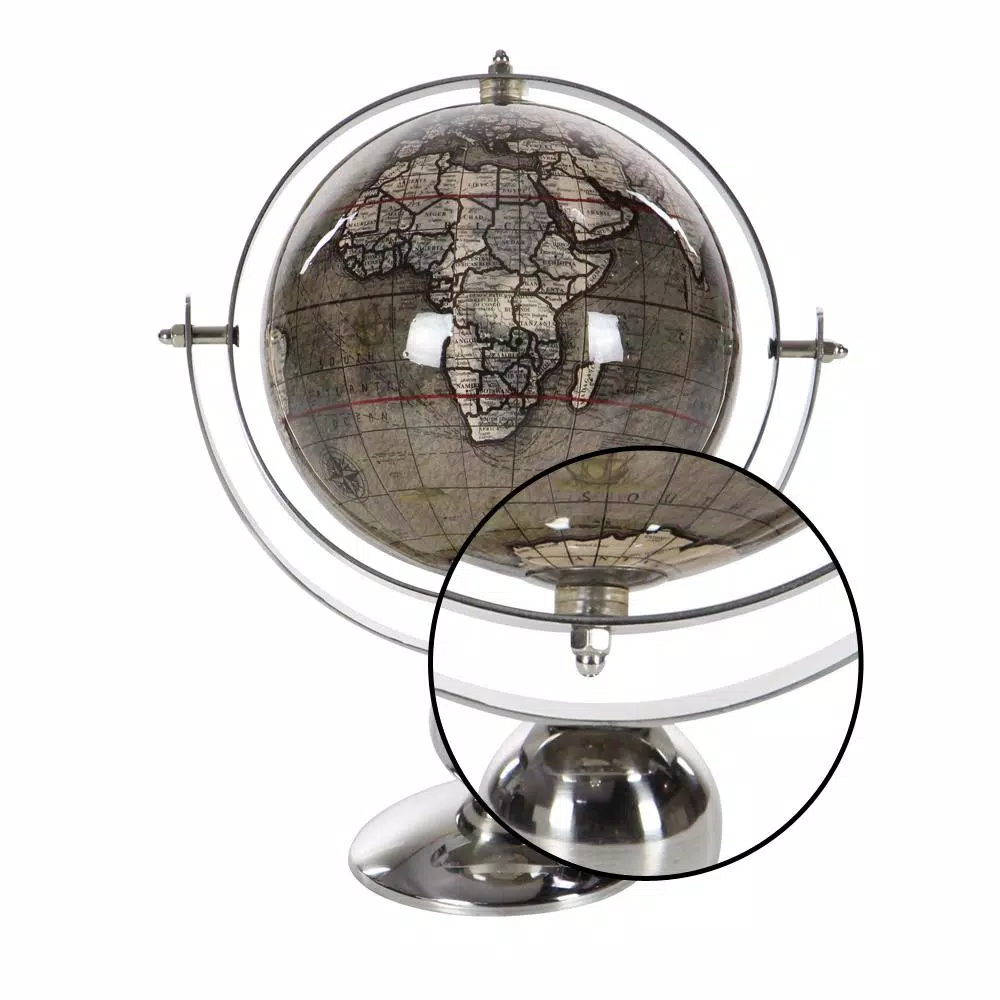 LITTON LANE Modern Reflections 11 in. Decorative Globe with Stainless Steel Stand, Brown and White