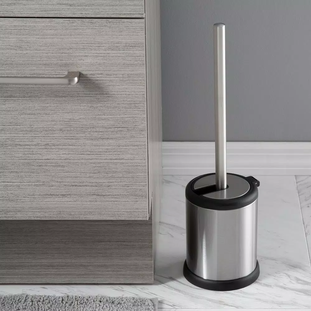 Bath Bliss Stainless Steel Toilet Brush and Holder Set with Self-Closing Lid