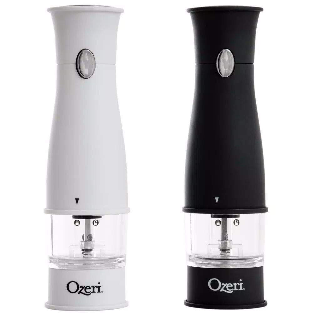 Ozeri Artesio Electric Salt and Pepper Grinder Set, BPA-Free Ceramic Burr Mills with Built-in Light