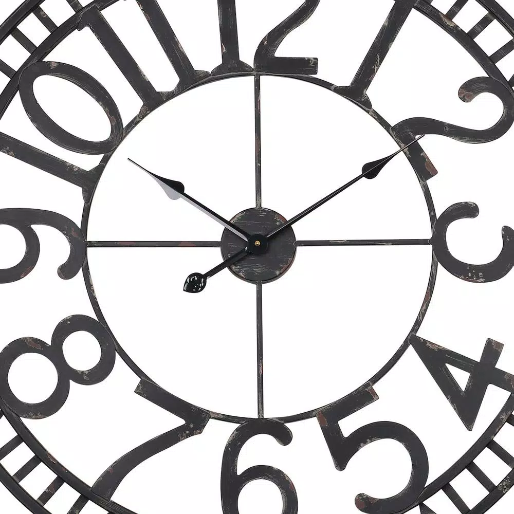 Utopia Alley Manhattan Industrial 32" Oversized Wall Clock, Analog Quartz, Black Metal
