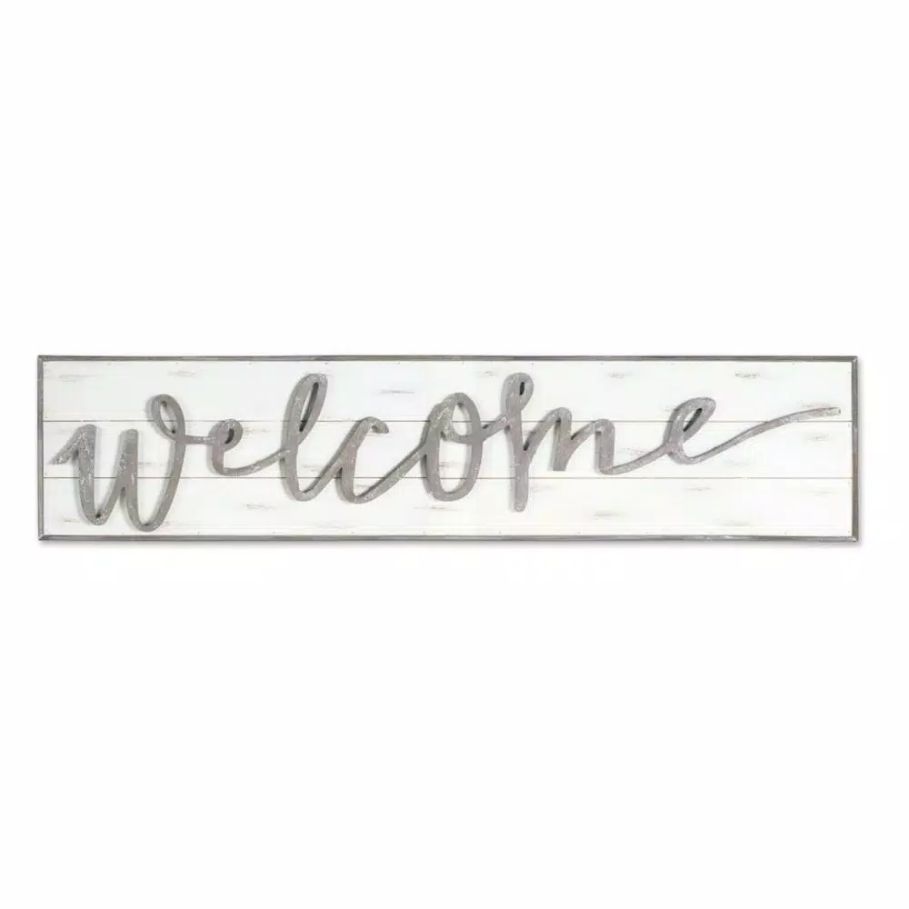 Unbranded Large Welcome Sign with Dimensional Script Lettering and Wood Frame