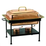 Old Dutch 8 Qt. Rectangular Copper over Stainless Steel Chafing Dish with Black Iron Stand thumbnail 1