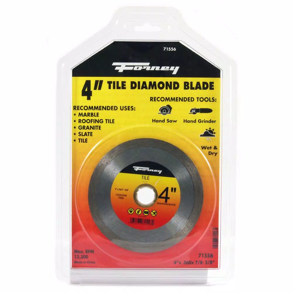 Forney 4 in. Continuous Rim Diamond Tile-Cutting Blade for Ceramic, Granite, and Marble