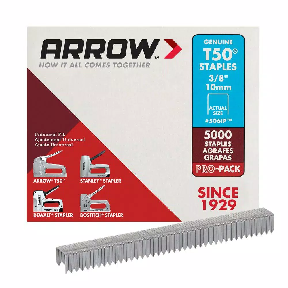 Arrow T50 3/8 in. Leg x 3/8 in. Crown Galvanized Steel Staples, 5000-Pack