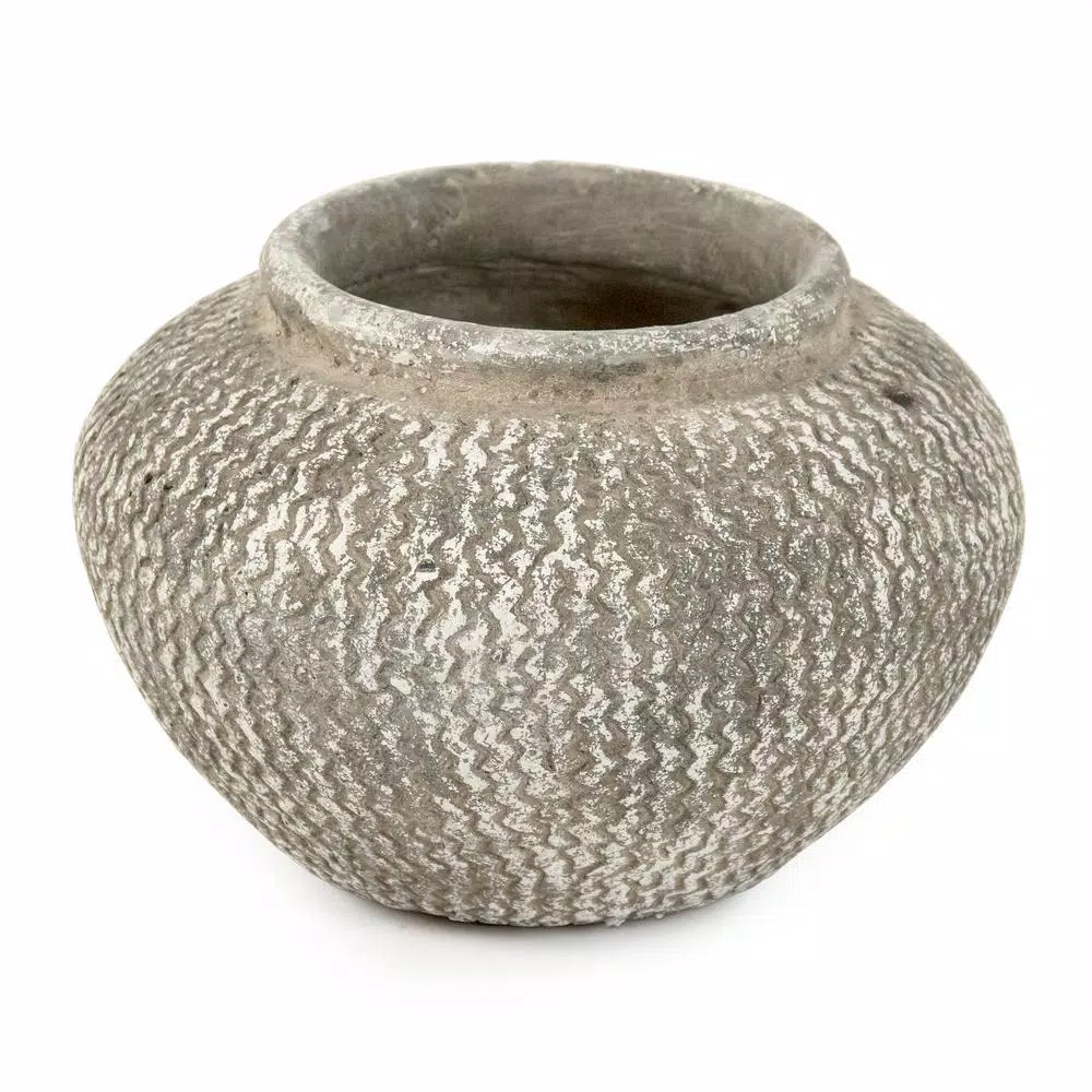 Zentique Cement Wavy Grey Large Decorative Vase - Distressed Zig Zag Pattern