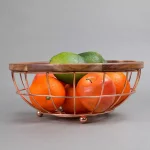 Creative Home Deluxe Acacia Wood and Copper Plated Iron Wire Fruit Basket Bowl thumbnail 3