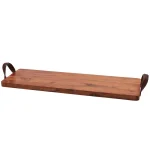 Mason Craft & More 33 in. Acacia Wood Serving Tray with Faux Leather Handles thumbnail 2