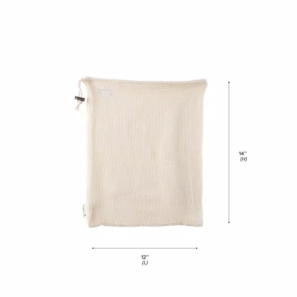 Kitchen Details Natural Cotton Eco Reusable Mesh Produce Bags, 3-Pack