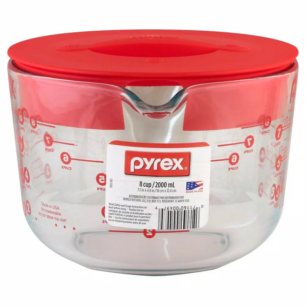 Pyrex 8-Cup Glass Measuring Cup with Red Plastic Lid