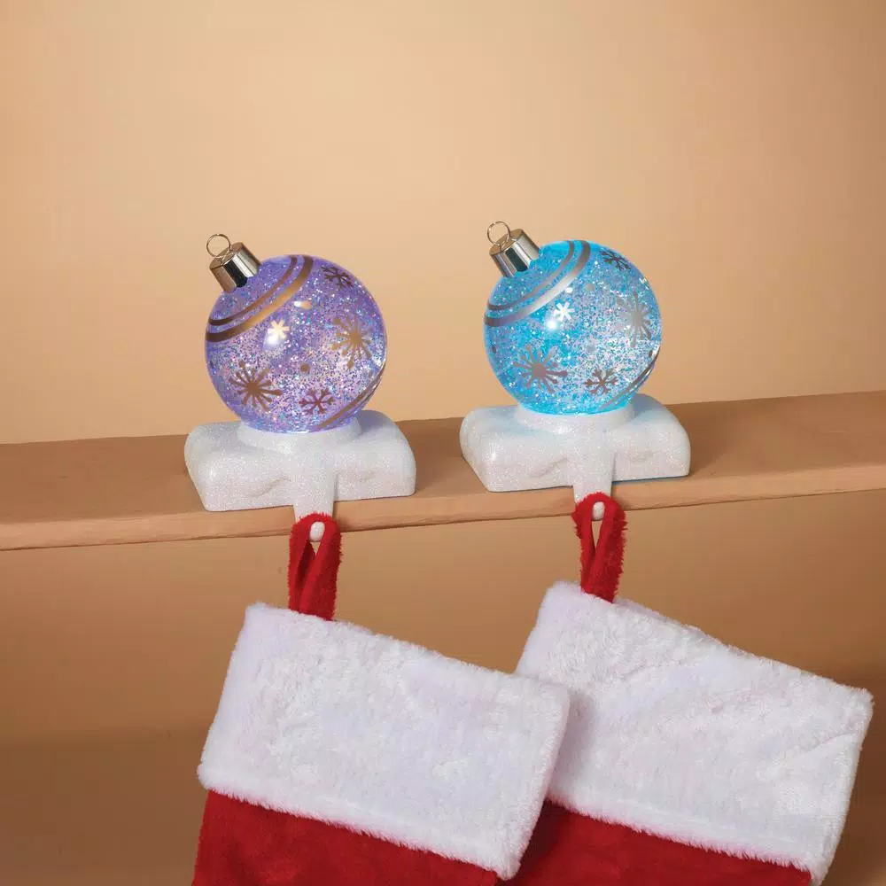 Unbranded 7.75 in. Battery Operated LED Glass Stocking Holders, Set of 2