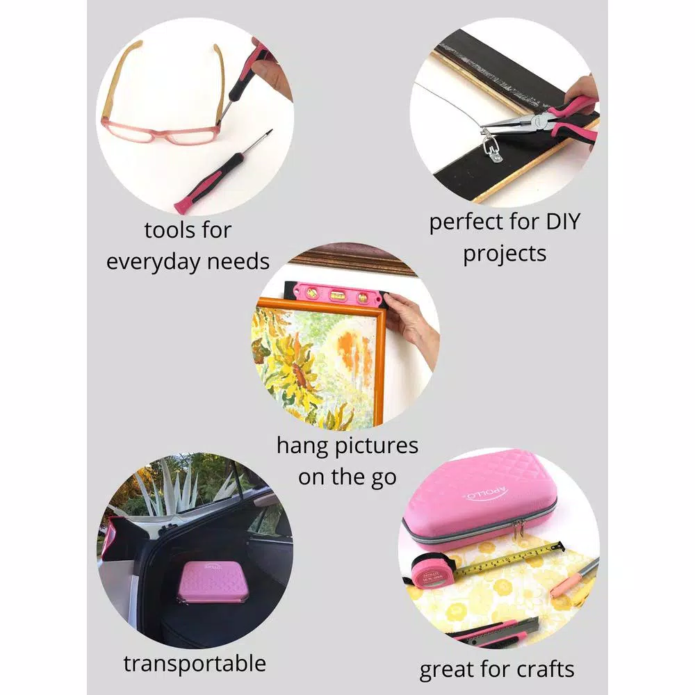 Apollo Tools 63-Piece Household Tool Kit in Stylish Pink Designer Case