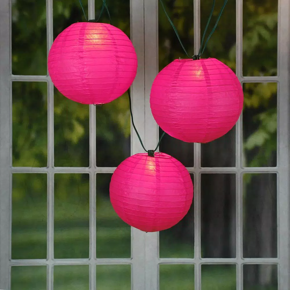 LUMABASE 10 in. 10-Light Fuchsia Paper Lantern String Lights, 30 ft. Warm Incandescent