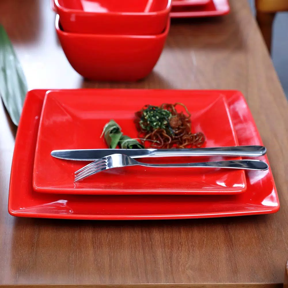 Boyel Living 16-Piece Modern Red Porcelain Dinnerware Set, Service for 4