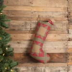 VHC Brands 20 in. Red Dolly Star Primitive Christmas Patchwork Cotton Stocking thumbnail 3
