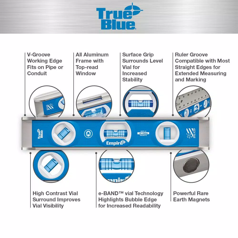Empire True Blue 10 in. Magnetic Torpedo Level with Dual Vari-Pitch Vials
